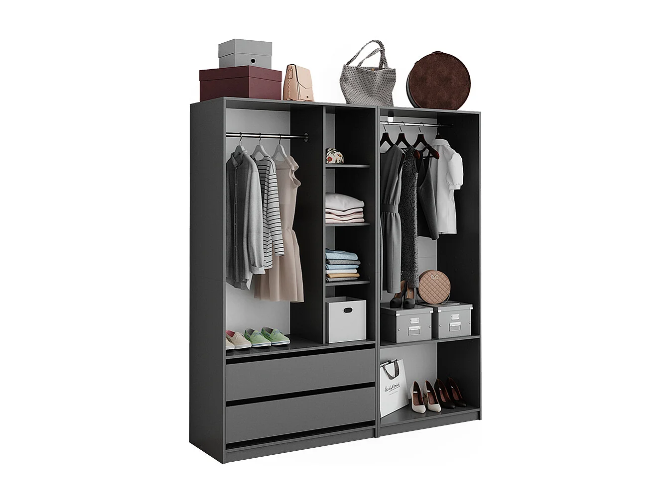 Armoire à vêtements anthracite 180x50x200 elmo