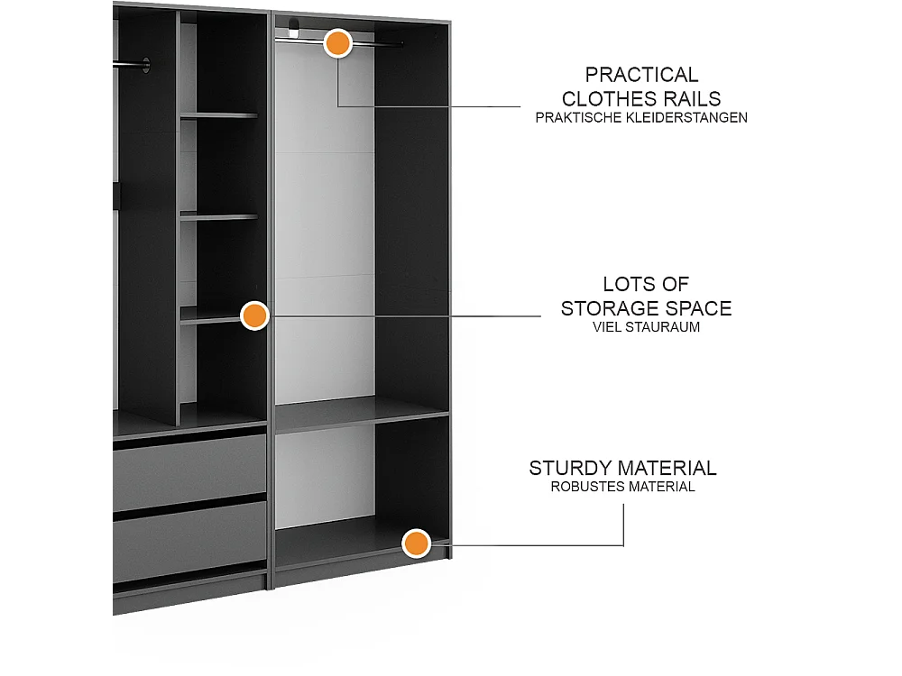 Armoire à vêtements anthracite 180x50x200 elmo