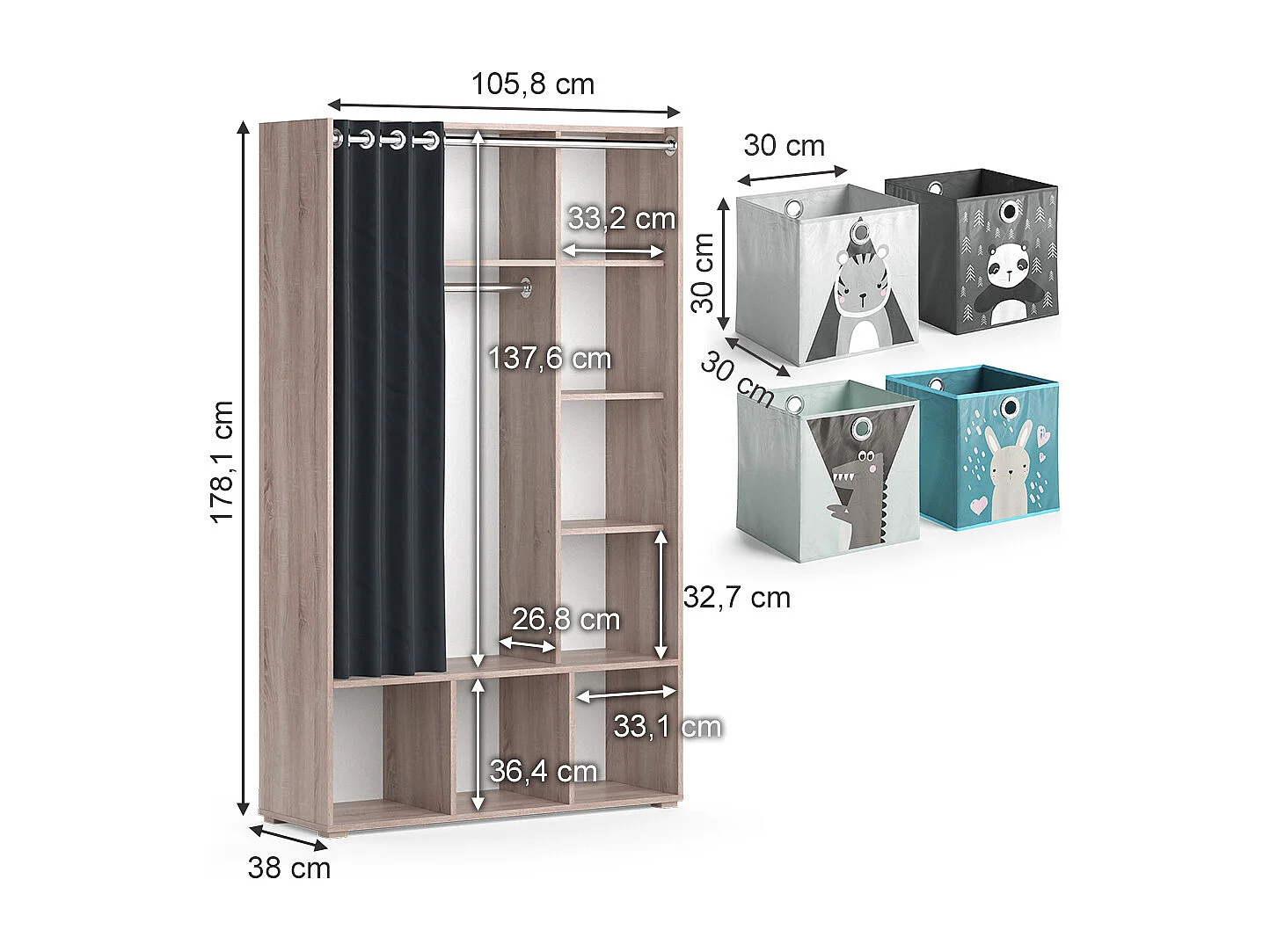 Kinderkleiderschrank sonoma 105.8x38x178.1 luigi