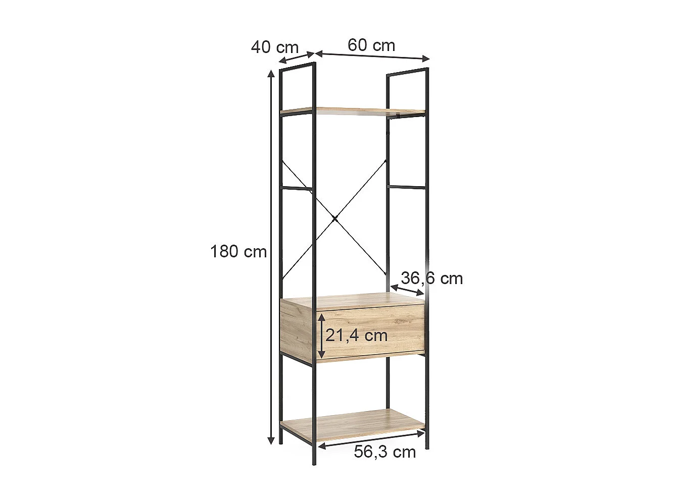 Armoire à vêtements bois 60x40x180 enya