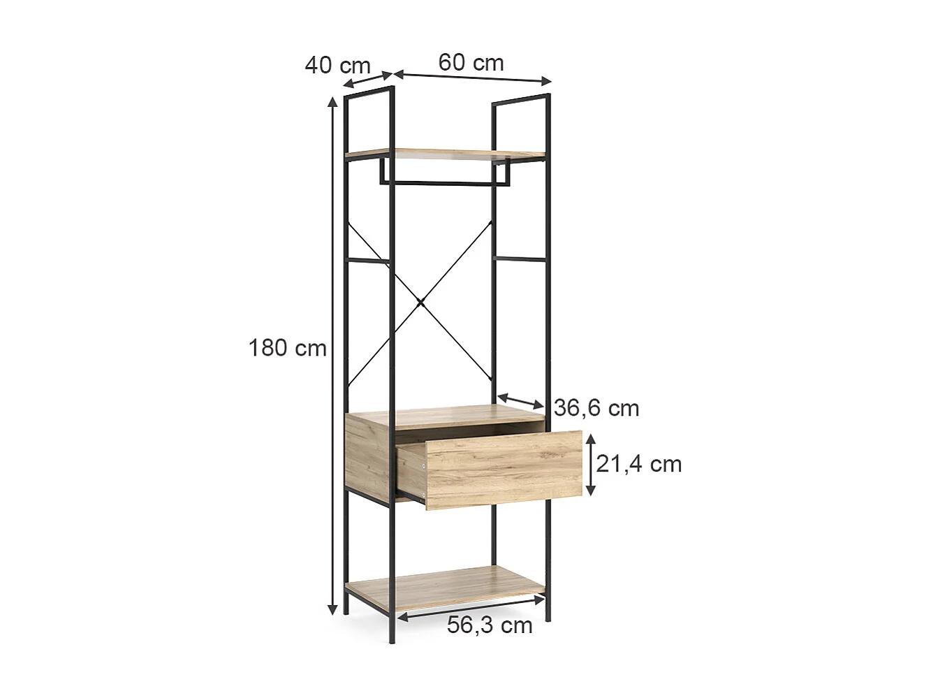 Garderobe hout 60x40x180 enya