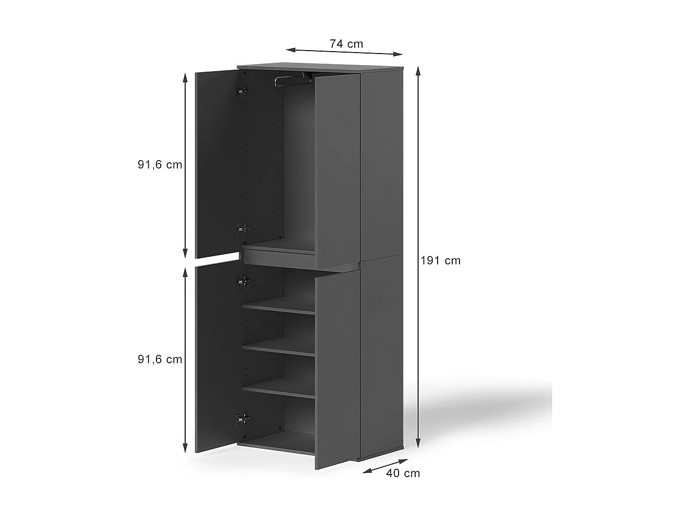 Armoire à vêtements anthracite 74x40x191.5 claus