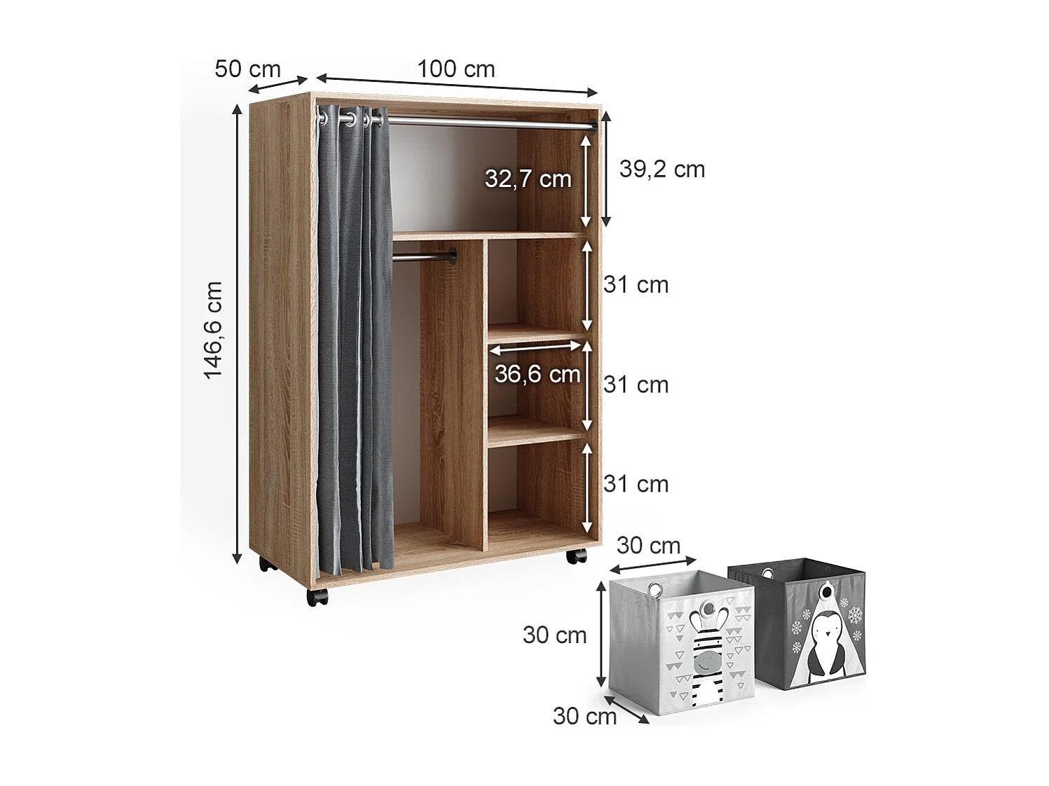 Tøjskab sonoma 100x50x146.6 doros