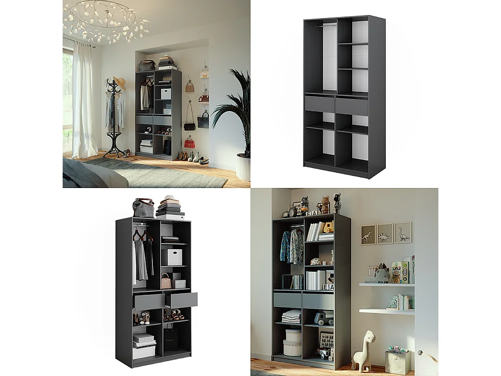Armoire à vêtements anthracite 100x50x200 elmo