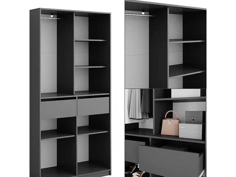 Armoire à vêtements anthracite 100x50x200 elmo