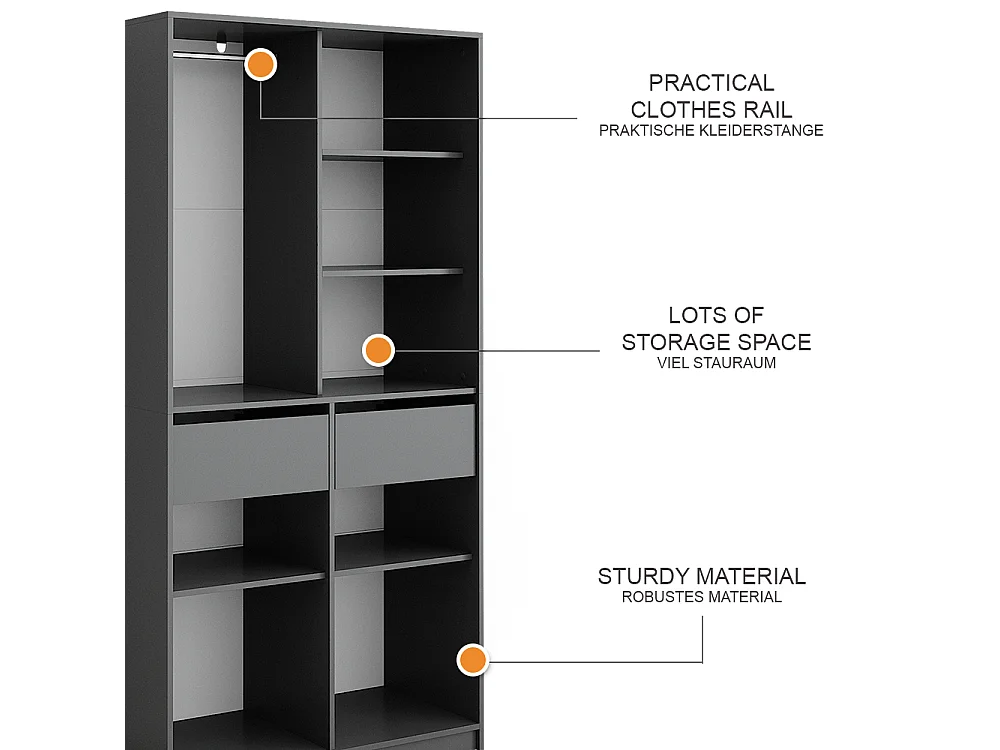 Armoire à vêtements anthracite 100x50x200 elmo