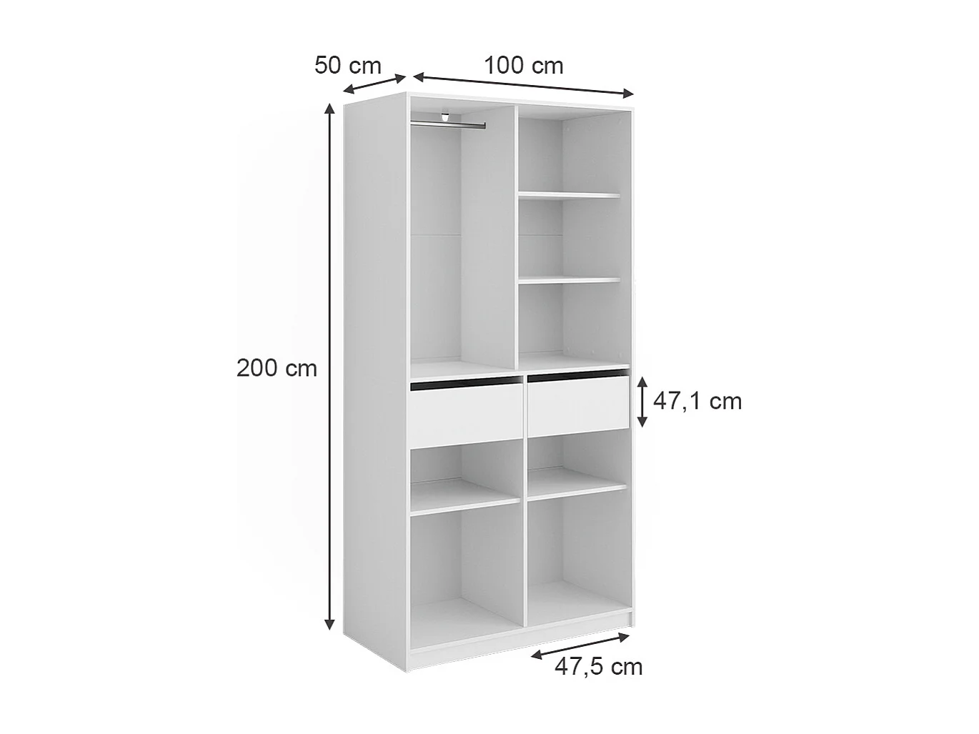 Armoire à vêtements blanc 100x50x200 elmo