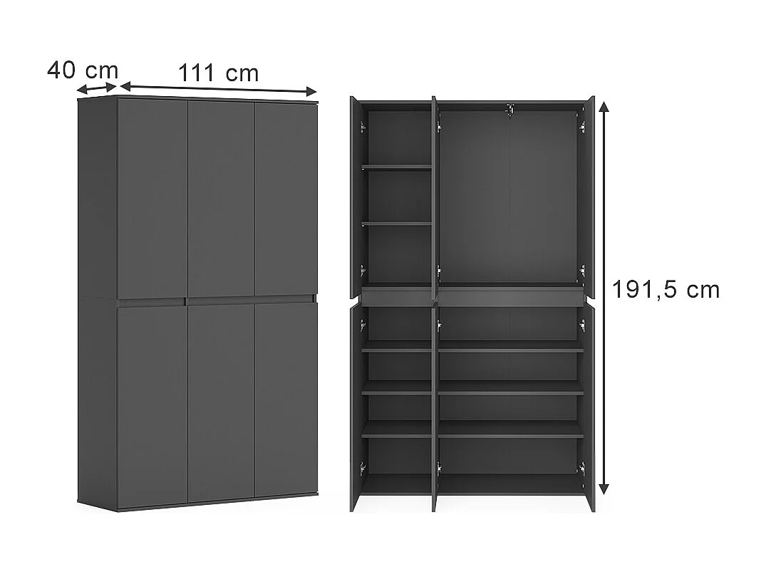 Armoire à vêtements anthracite 111x40x191.5 claus