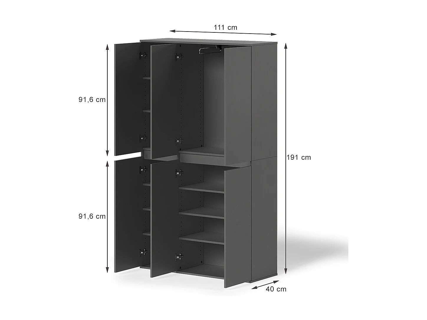 Armoire à vêtements anthracite 111x40x191.5 claus