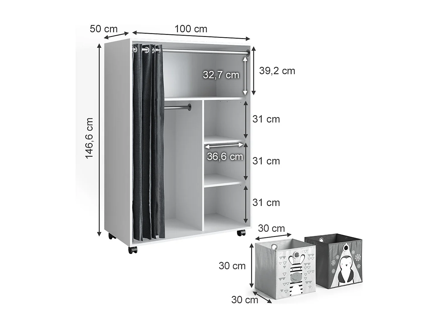 Tøjskab hvid 100x50x146.6 doros