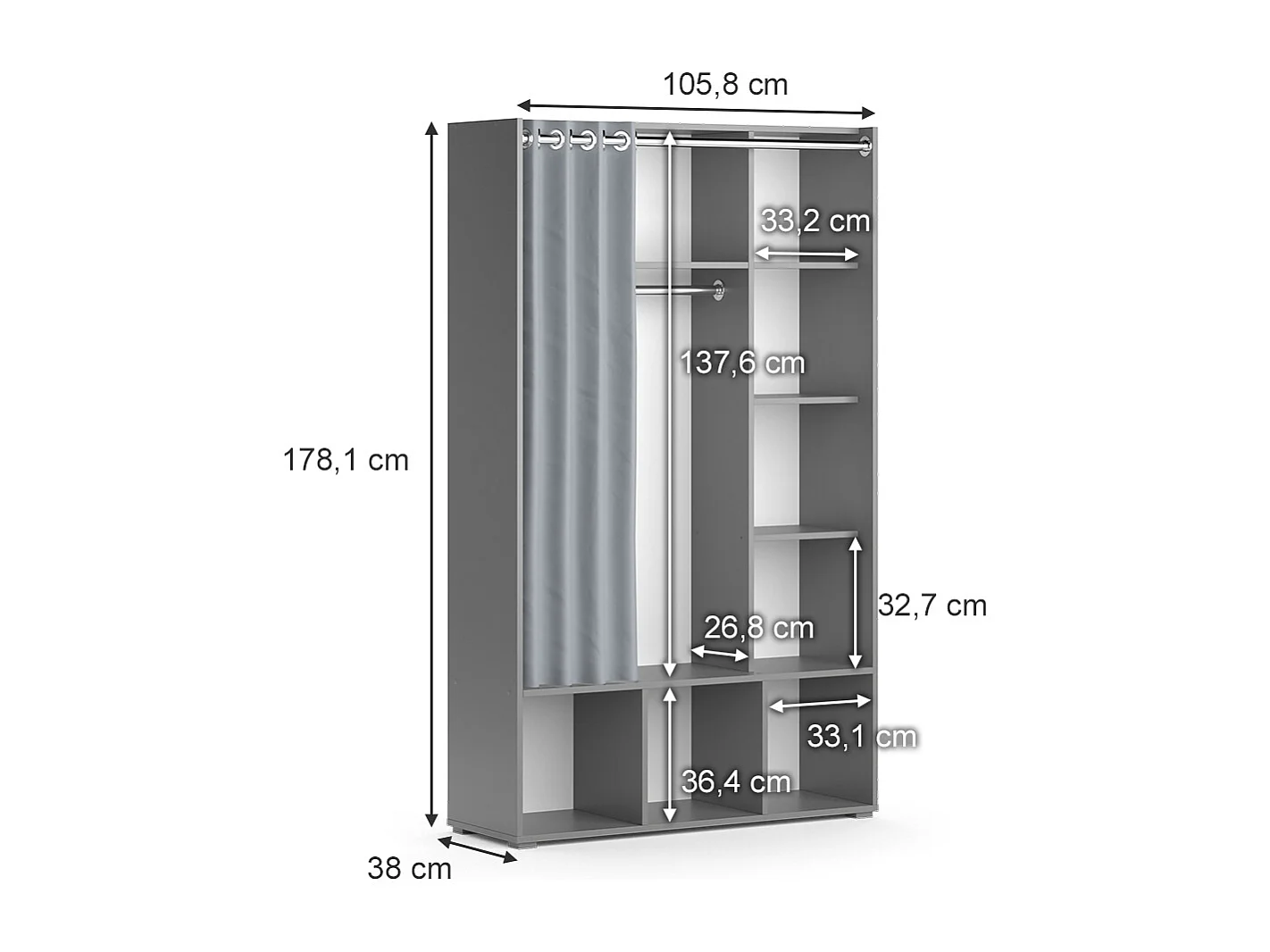 Armoire pour enfants gris 105.8x38x178.1 luigi