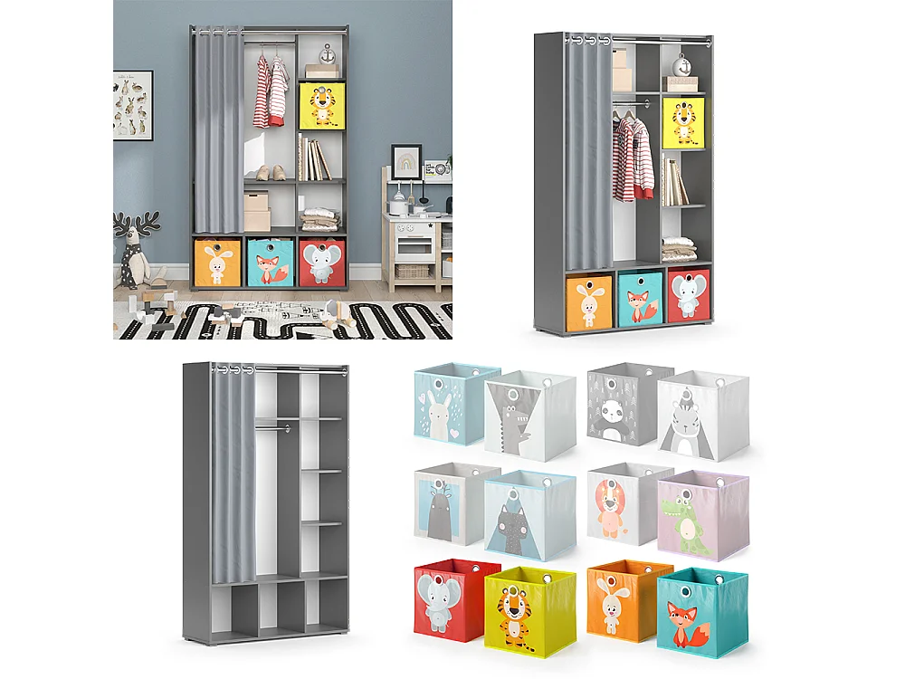 Guardaroba per bambini grigio 105.8x38x178.1 luigi