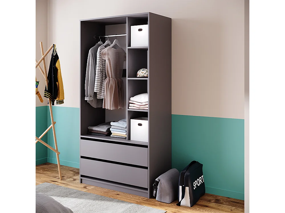 Armoire à vêtements anthracite 100x50x200 elmo