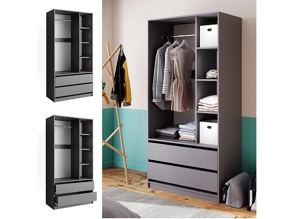 Armoire à vêtements anthracite 100x50x200 elmo