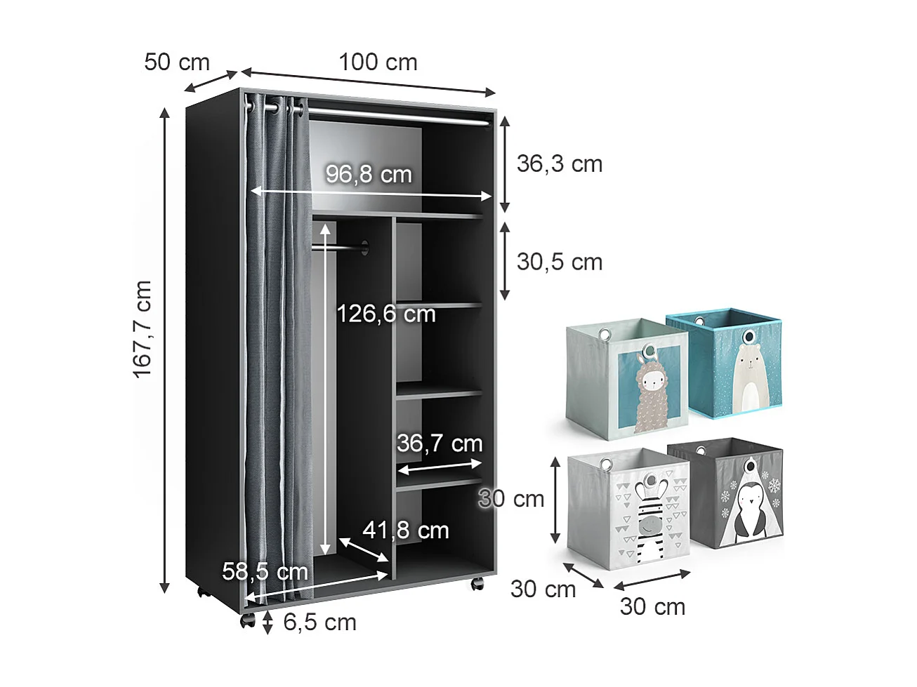 Kleiderschrank grau 100x50x168 doros