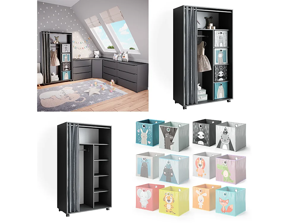 Kleiderschrank grau 100x50x168 doros