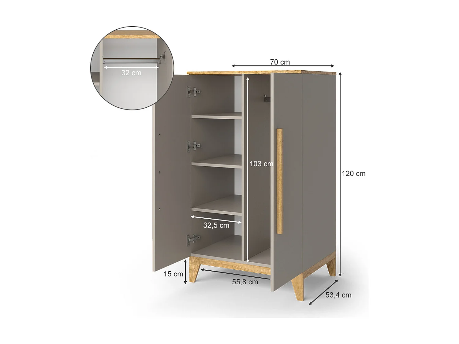 Armoire pour enfants chêne cachemire 70x53.4x120 malia