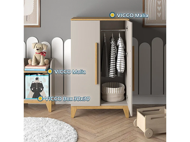 Kinderkleiderschrank cashmere/eiche 70x53.4x120 malia