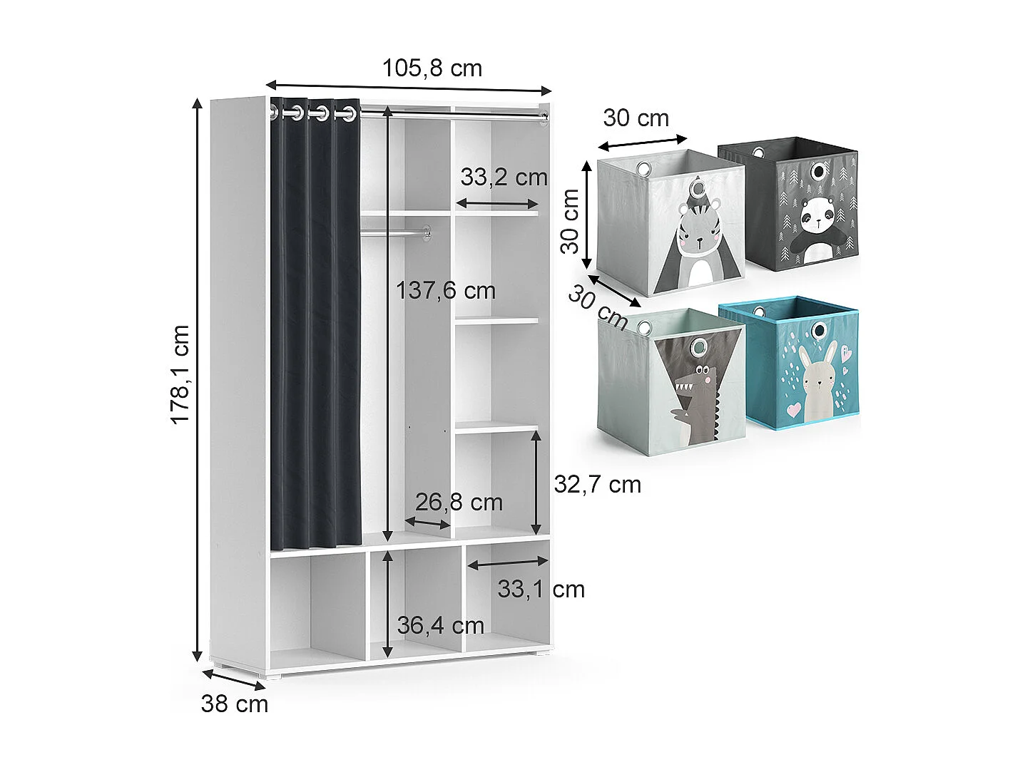 Armoire pour enfants blanc 105.8x38x178.1 luigi