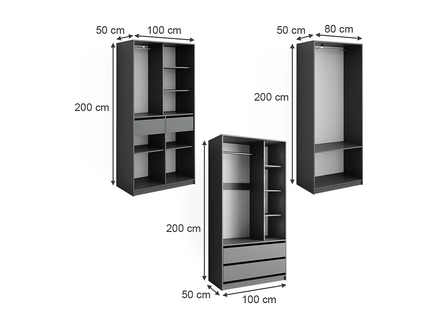 Armoire à vêtements anthracite 100x50x200 elmo