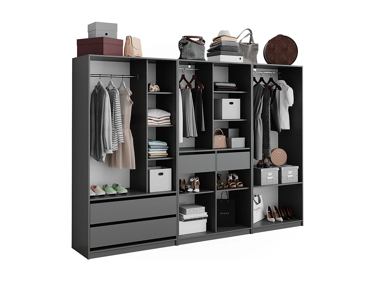 Armoire à vêtements anthracite 100x50x200 elmo