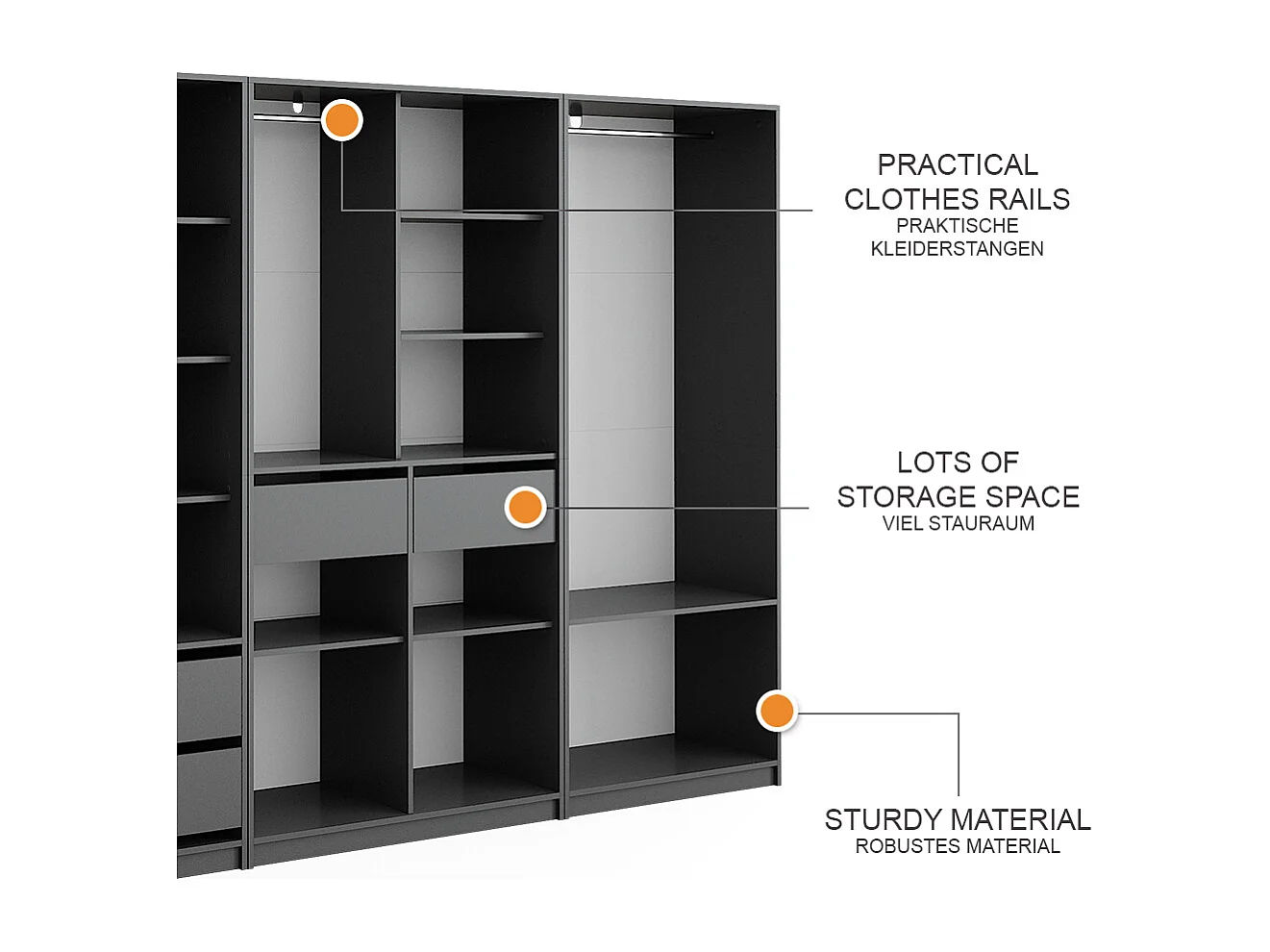 Armoire à vêtements anthracite 100x50x200 elmo