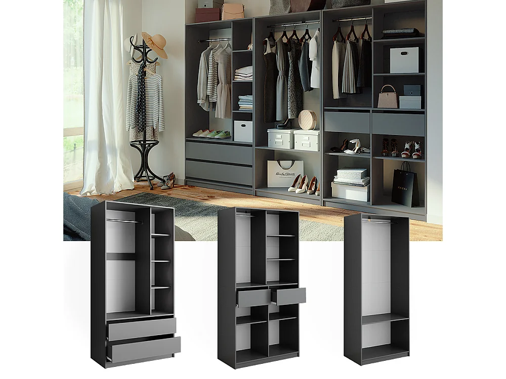Armoire à vêtements anthracite 280x50x200 elmo