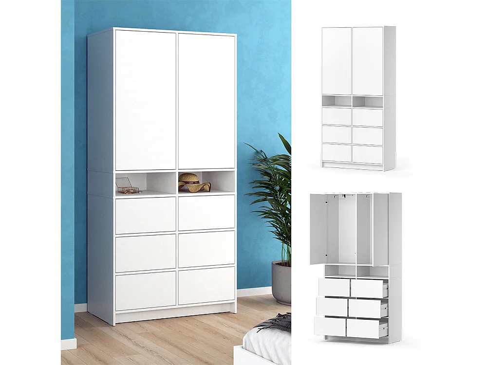 Armoire à vêtements blanc 98.6x40.3x200 naara