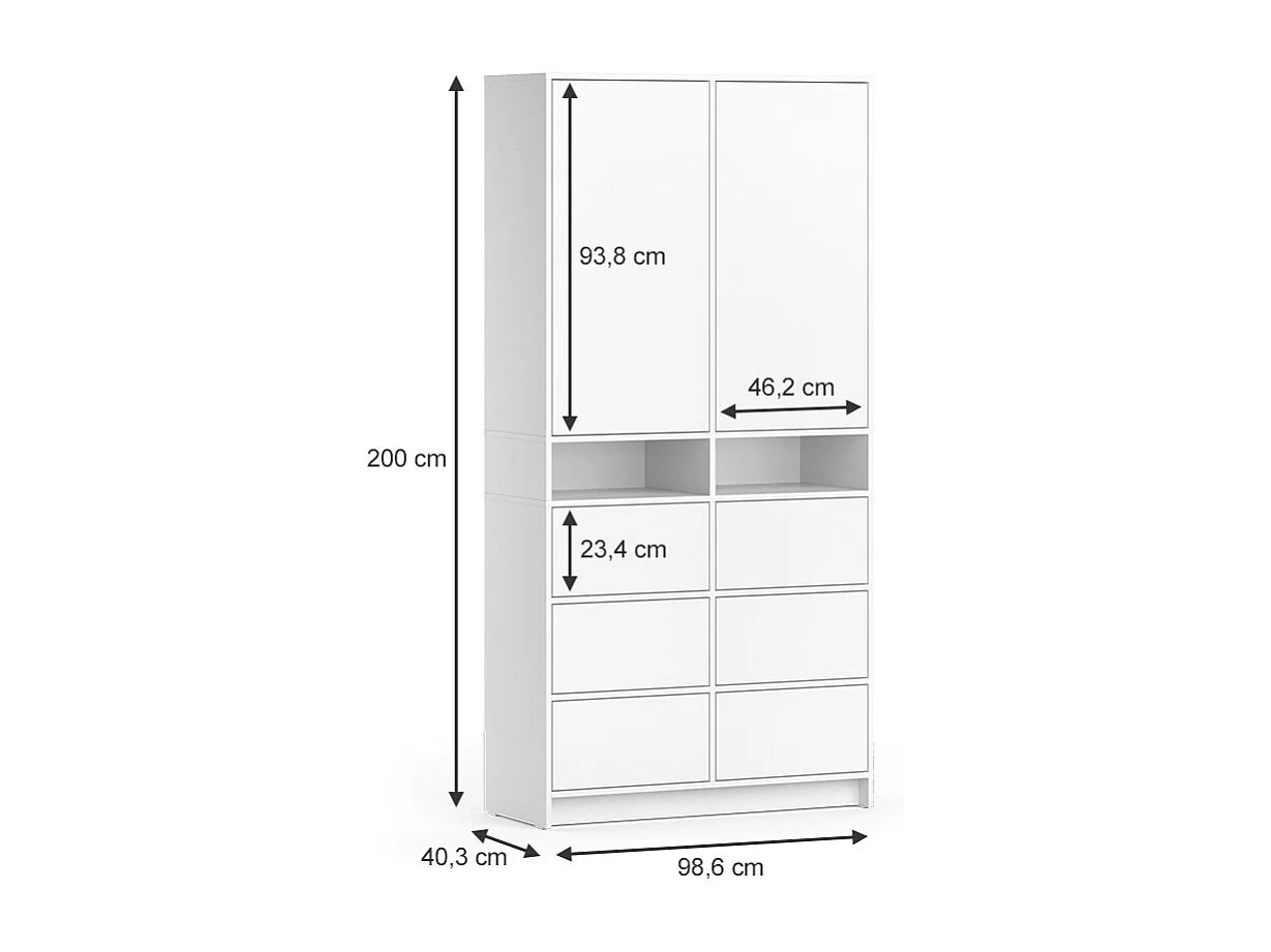 Armoire à vêtements blanc 98.6x40.3x200 naara