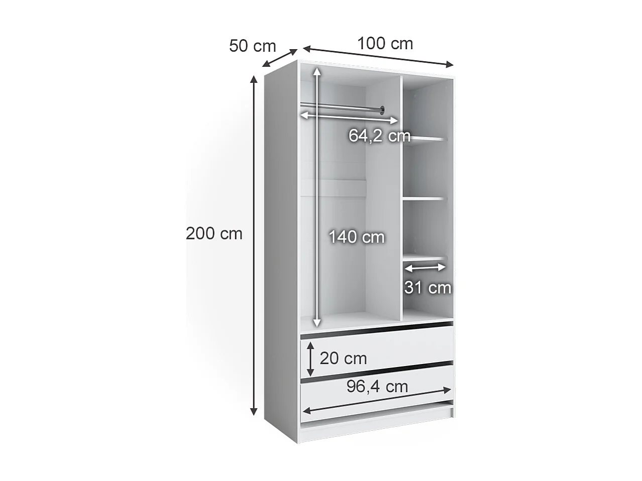 Armario de ropa blanco 100x50x200 elmo