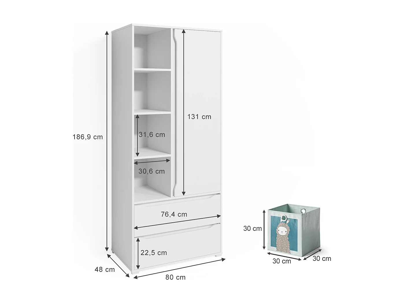 Kleiderschrank weiß 80x48x190 ruben