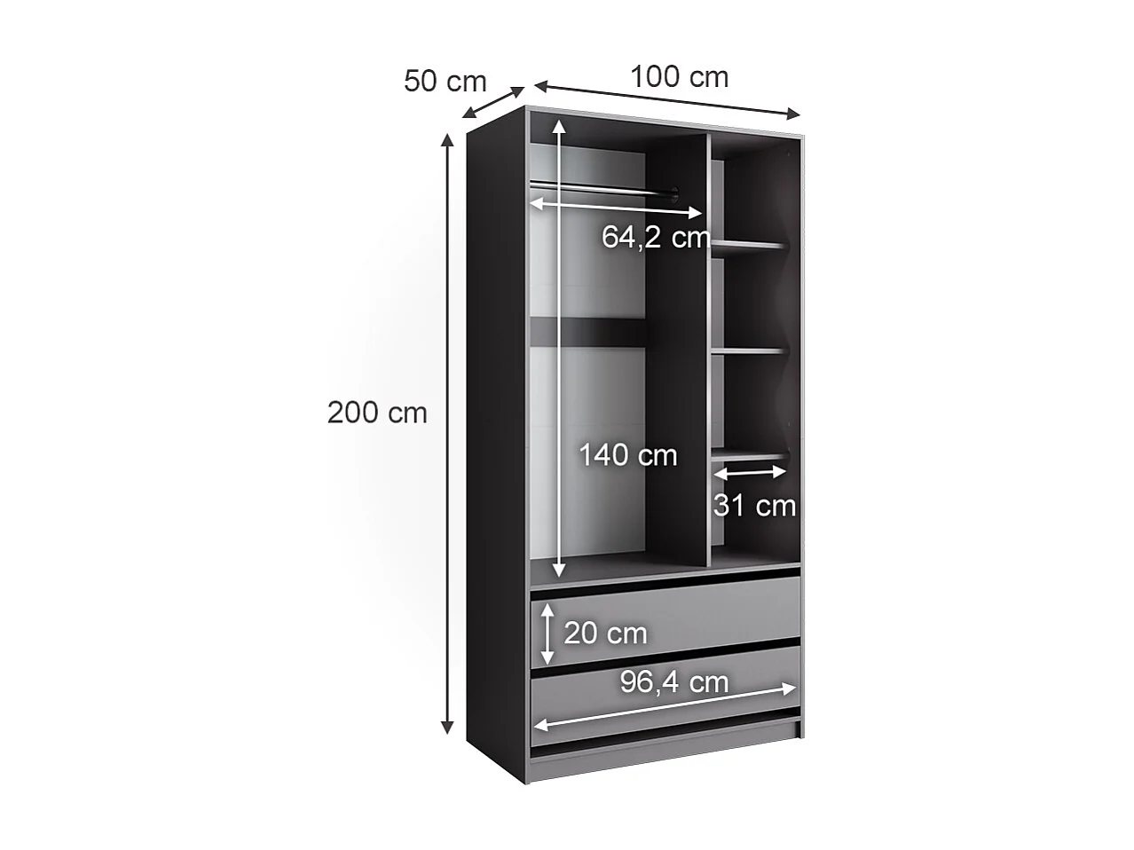 Armoire pour enfants anthracite 100x50x200 elmo