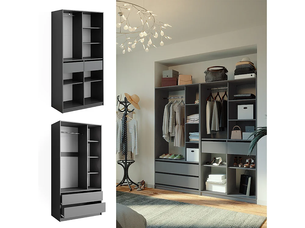 Armoire à vêtements anthracite 100x50x200 elmo