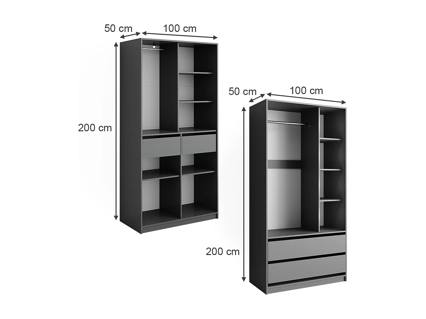 Armoire à vêtements anthracite 100x50x200 elmo