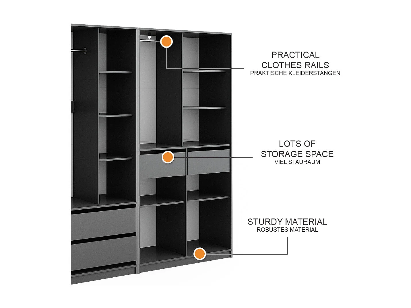 Armoire à vêtements anthracite 100x50x200 elmo