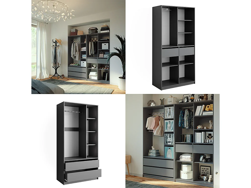 Armoire à vêtements anthracite 200x50x200 elmo