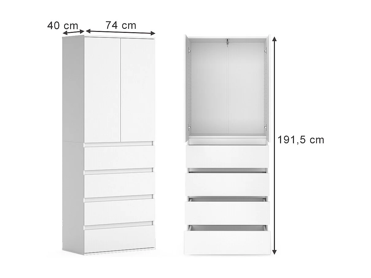 Armoire à vêtements blanc 74x40x191.5 claus