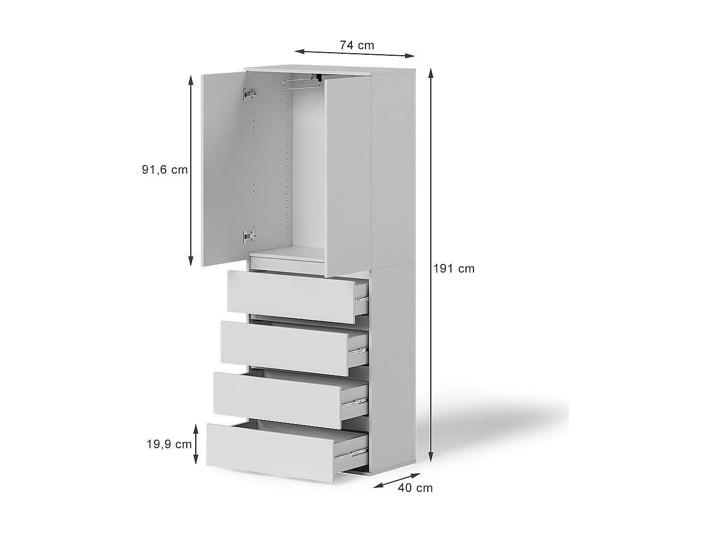 Szafa biały 74x40x191.5 claus
