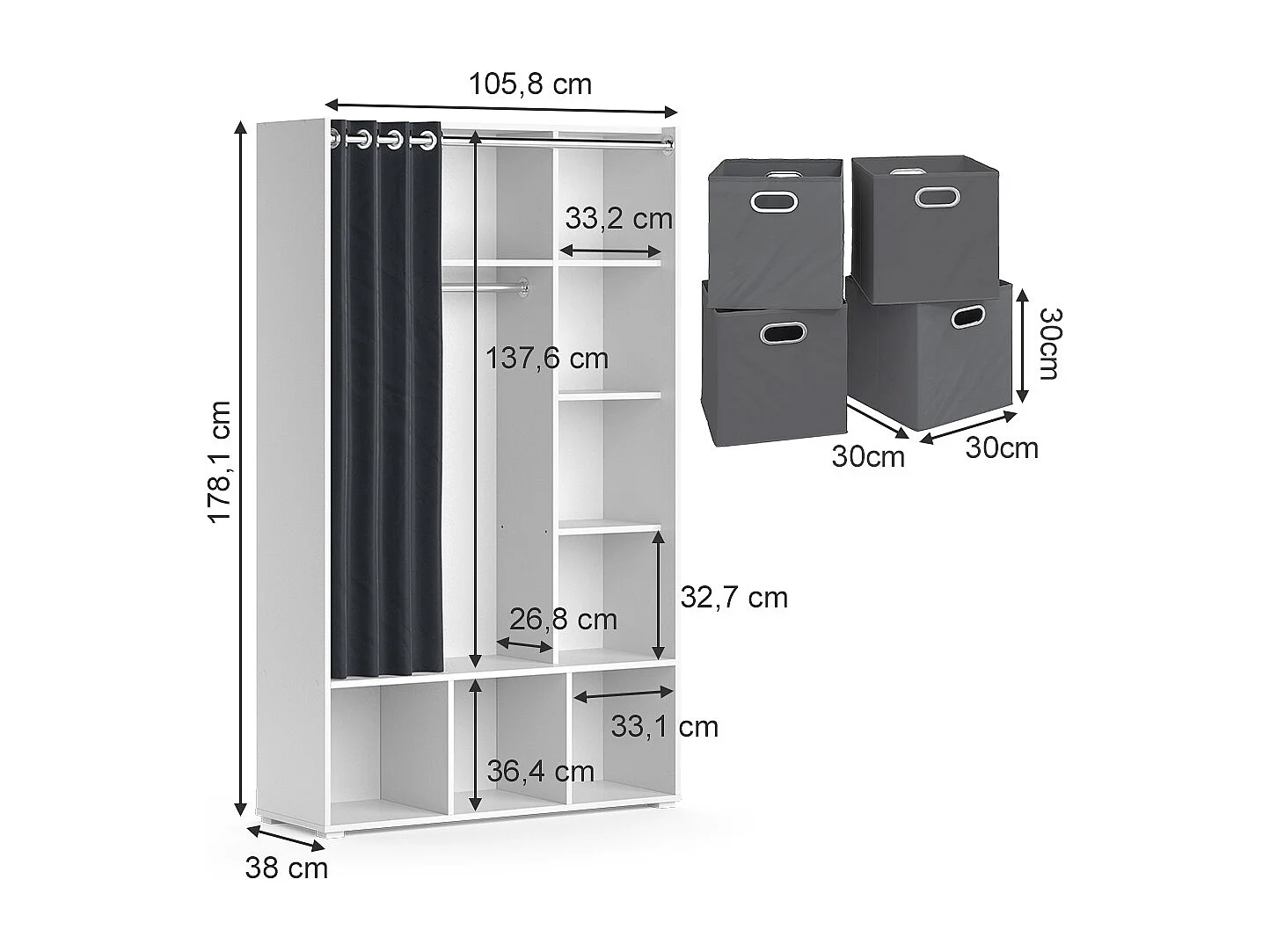 Tøjskab hvid 38x105.8x178.1 luigi