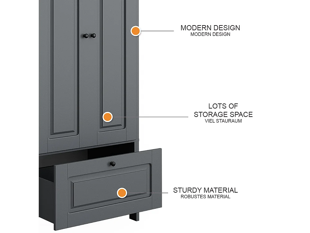 Armoire pour enfants gris 83.3x53.4x187 ajaton