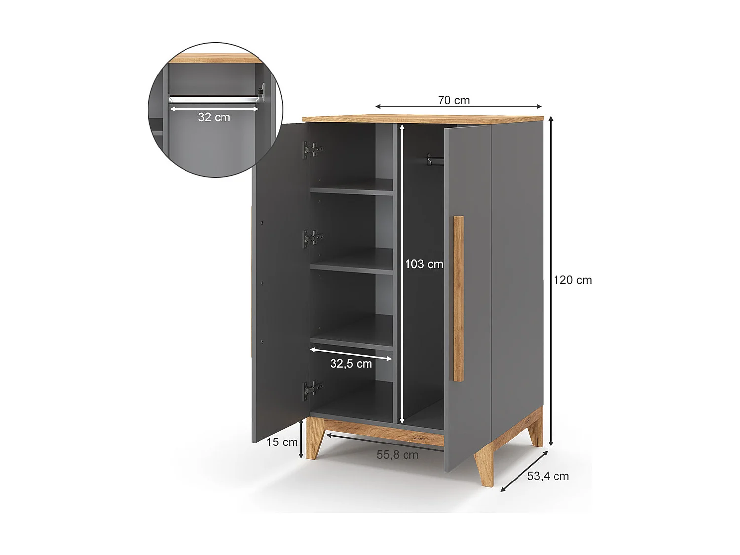 Armoire pour enfants gris 70x53.4x120 malia