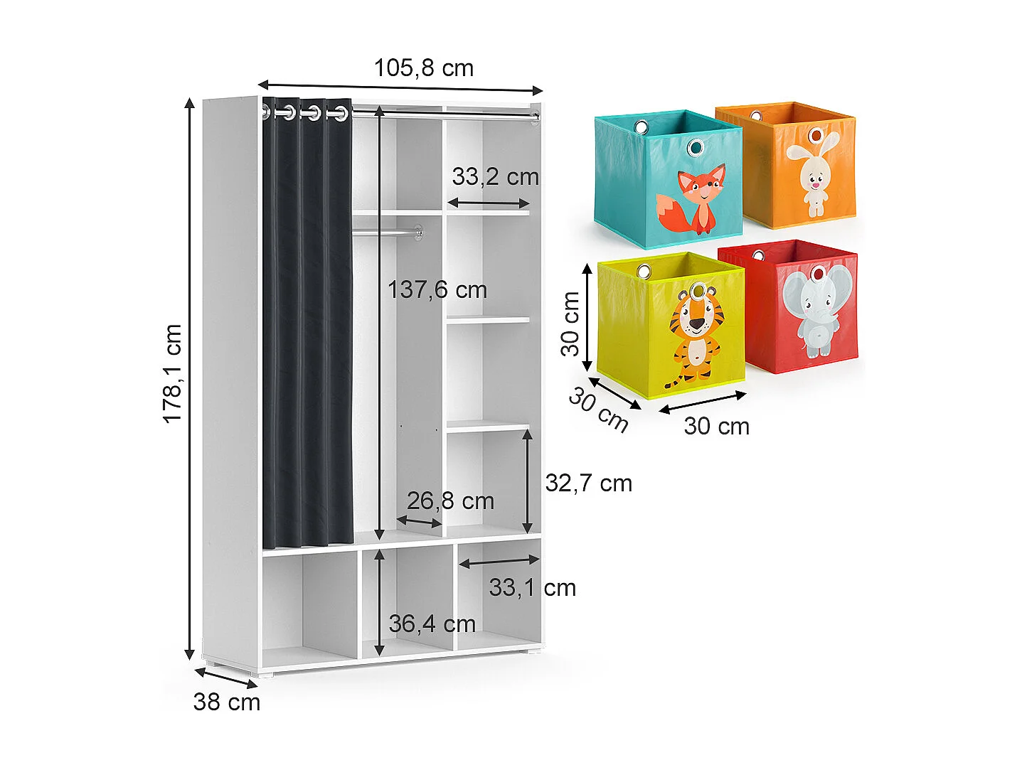 Kinderkledingkast wit 105.8x38x178.1 luigi