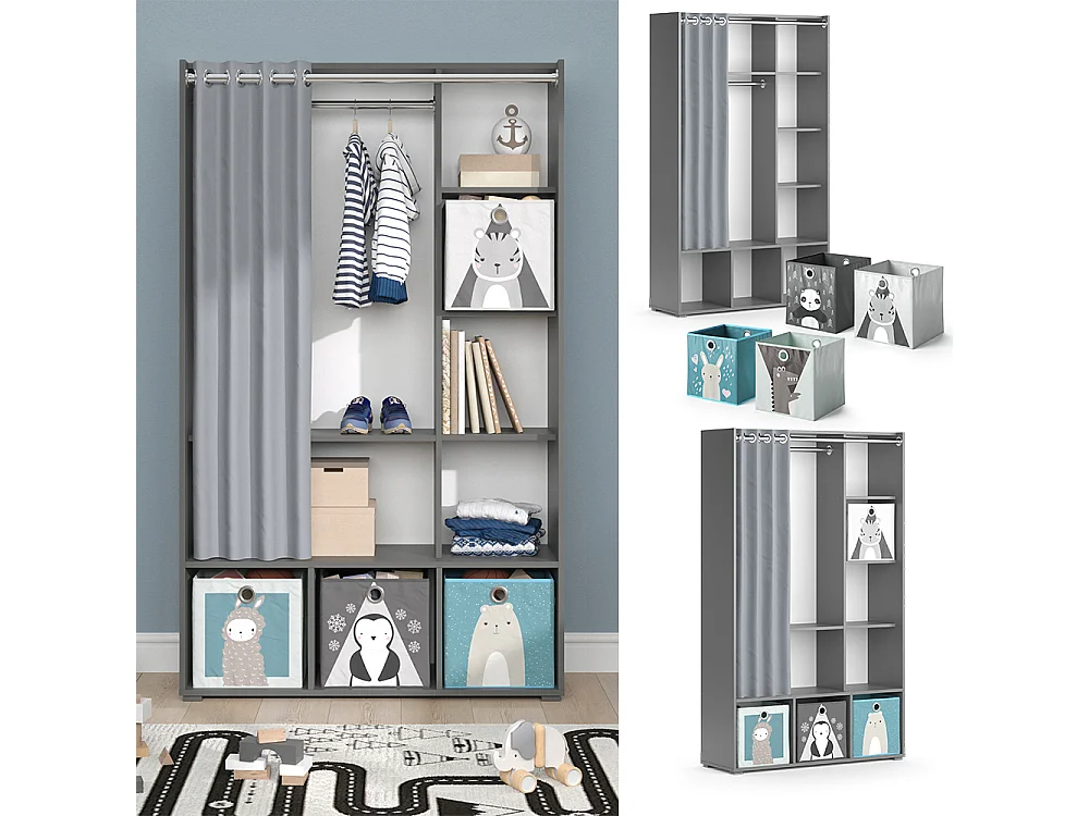 Armoire pour enfants gris 105.8x38x178.1 luigi