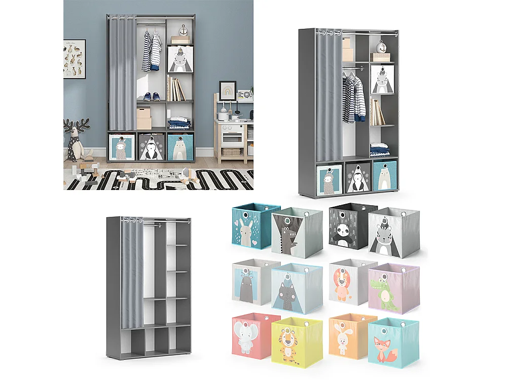 Armoire pour enfants gris 105.8x38x178.1 luigi