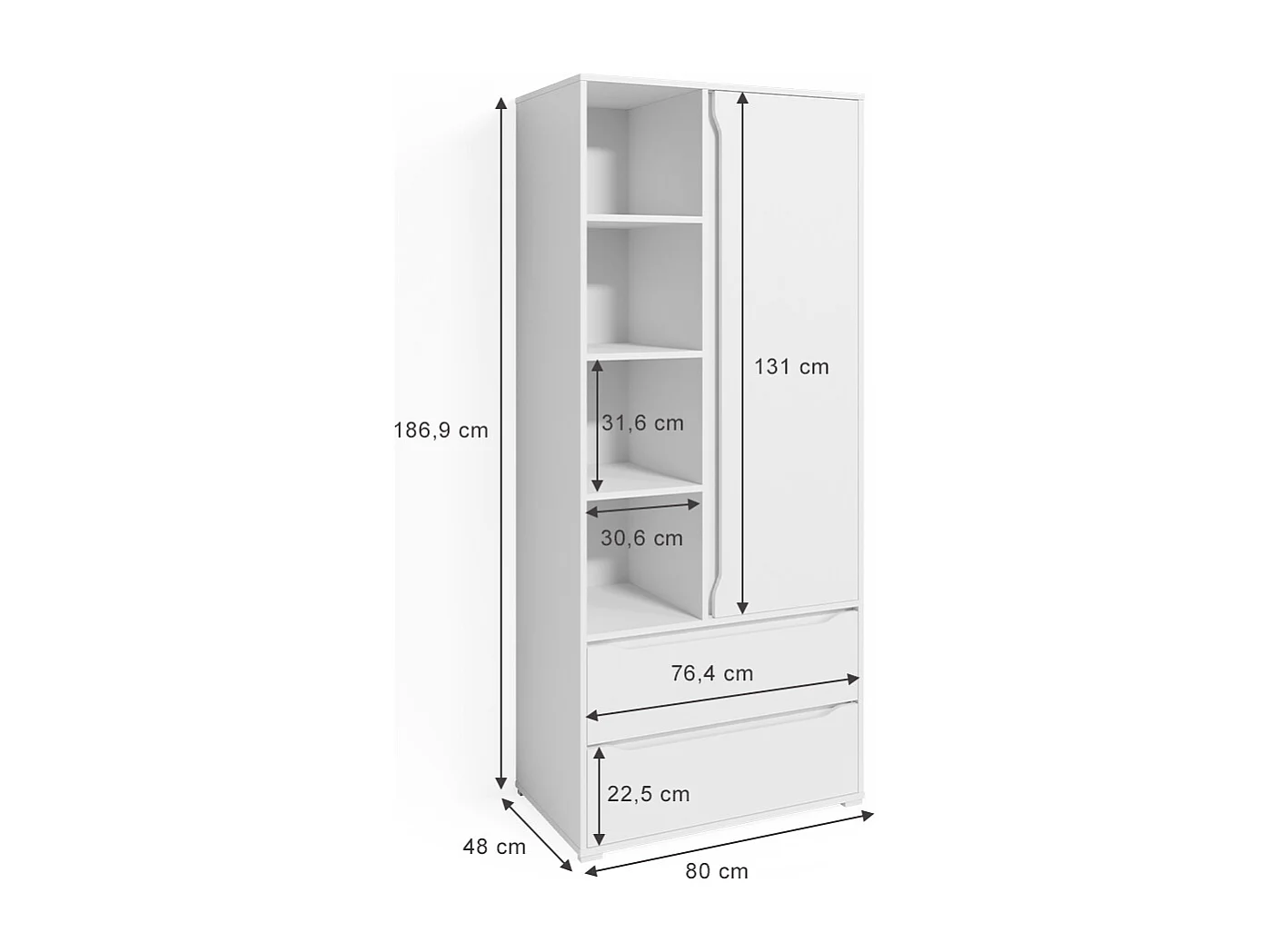 Tøjskab hvid 80x48x189.9 ruben