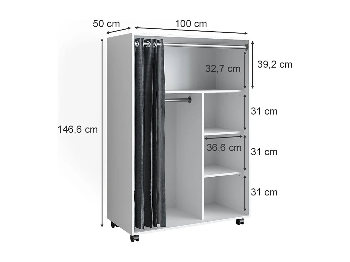 Tøjskab hvid 100x50x146.6 doros