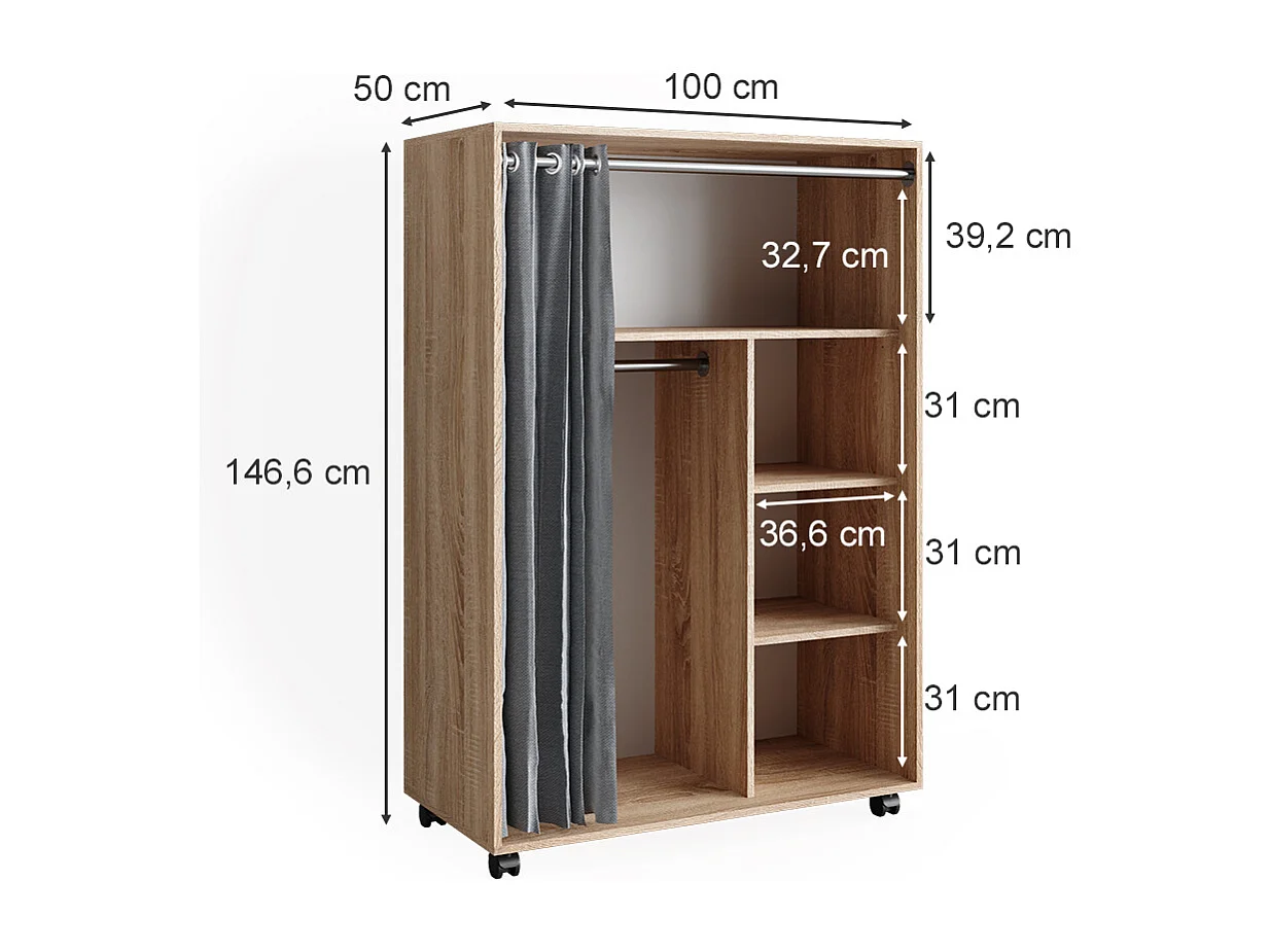 Tøjskab sonoma 100x50x146.6 doros