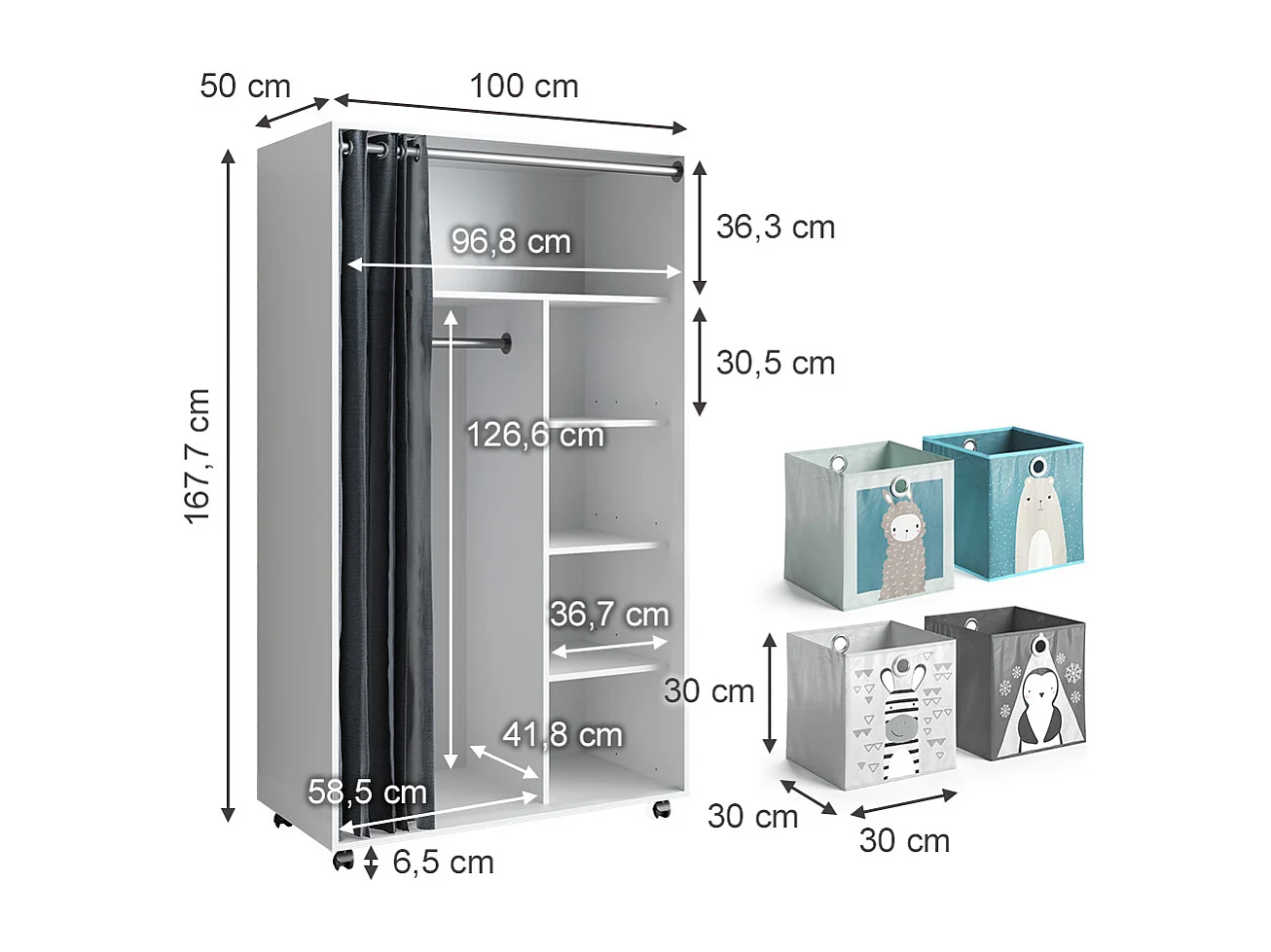 Kleiderschrank weiß 100x50x168 doros