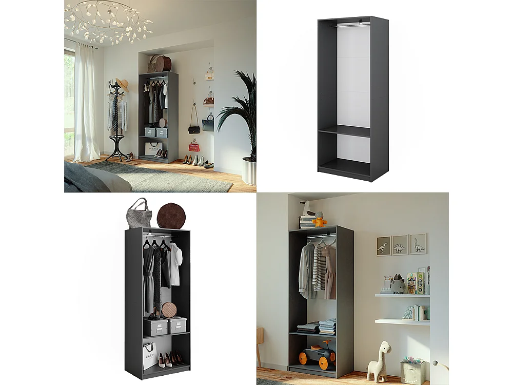 Armoire à vêtements anthracite 80x50x200 elmo