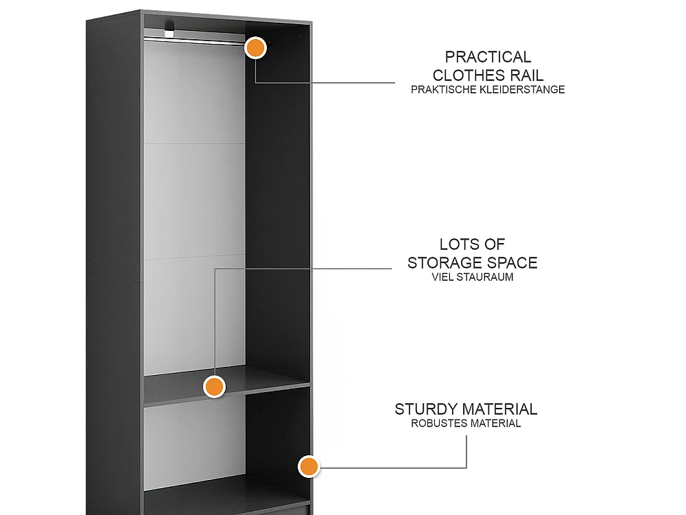 Armoire à vêtements anthracite 80x50x200 elmo